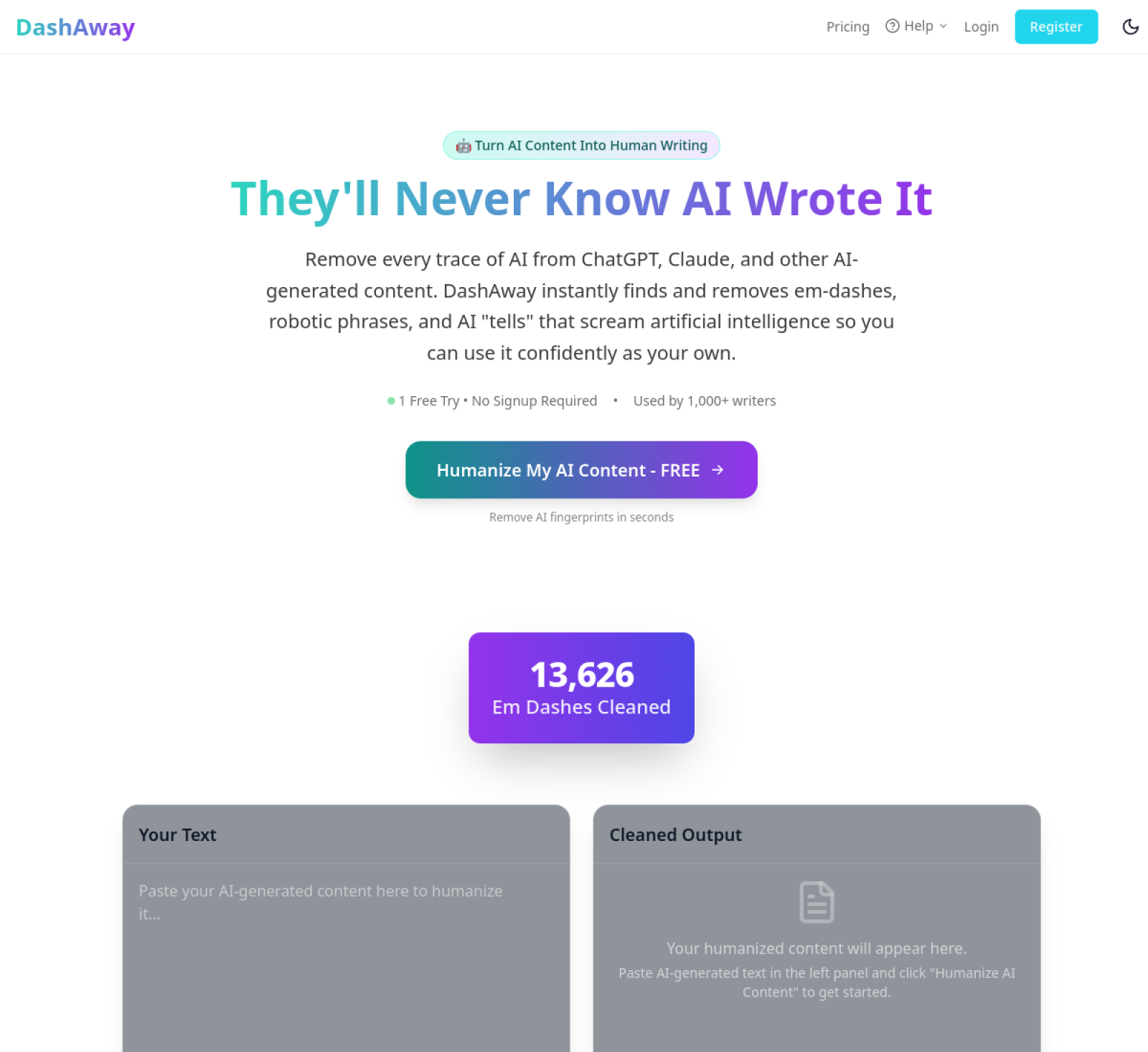 DashAway product landing page